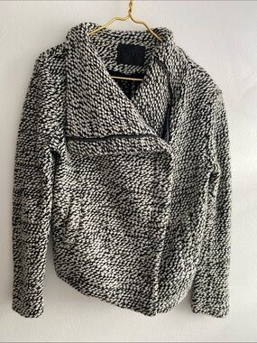 Blank NYC Black & White Bouclé Zip-Front Coat